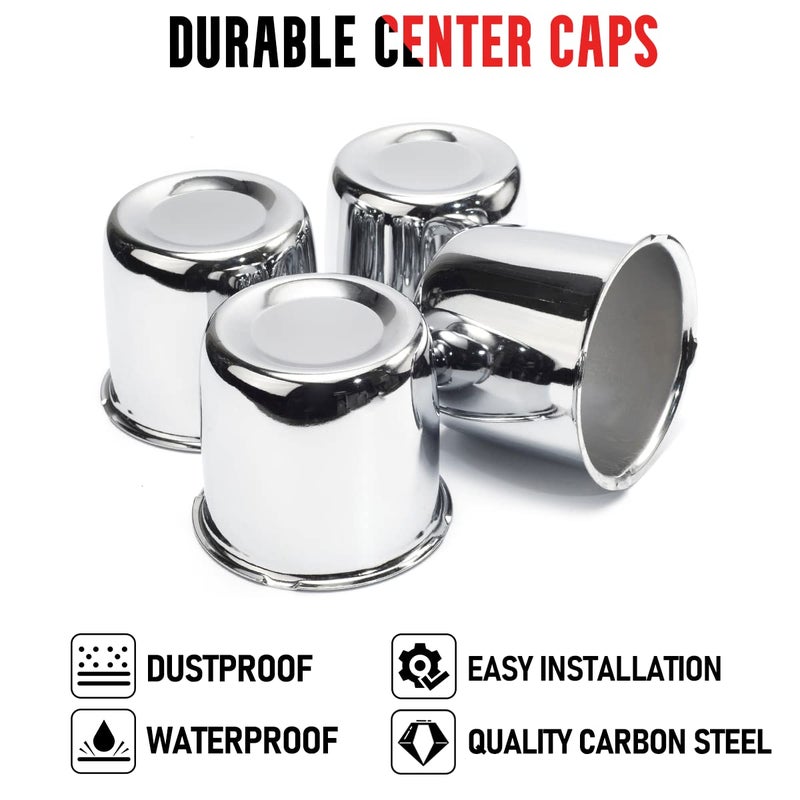 RTrhinoTuning 4PCS 3.31in Push Through Trailer Wheel Center Caps Hub Caps for 84mm/ 3.31" Truck Rim Bores Chrome Center Cap for Rims - Image 4